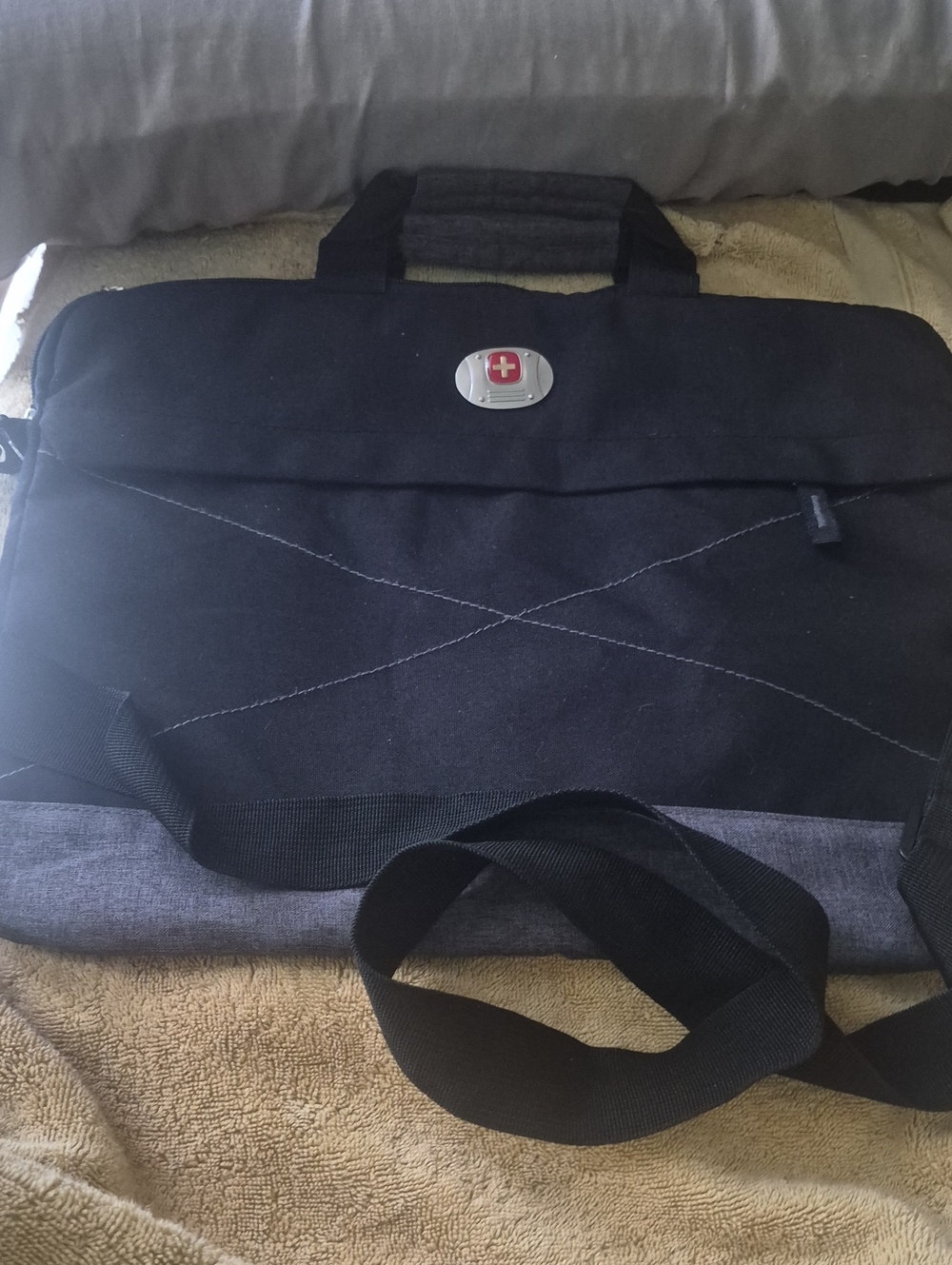 Swiss Cross Black and Gray Fabric Laptop Briefcase